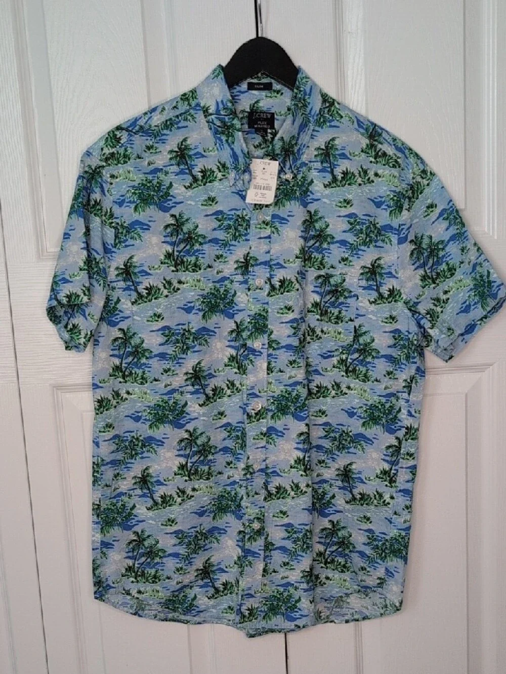 J. Crew Blue and Green Tropical Short-Sleeve Button-Down Shirt